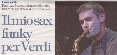 Tommaso Starace, intervista di Luigi Bolognini su la Repubblica in occasione del concerto di questa sera al Blue Note di Milano