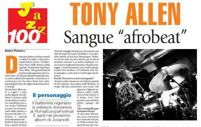 Intervista Tony Allen su 'Avvenire', in occasione dell'uscita di "The Source", capolavoro inciso per Blue Note