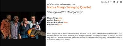 Domani sera Nicola Mingo alla testa dello Swinging Quartet all'Auditorium Parco della Musica