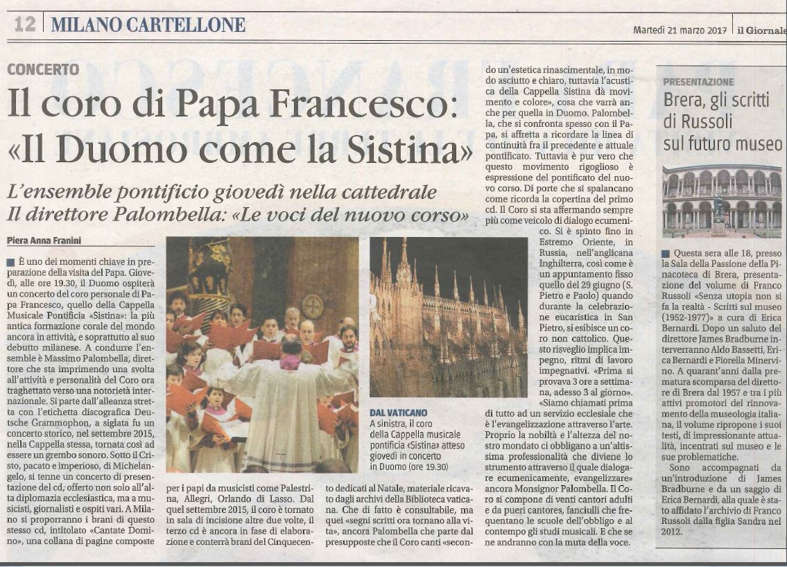 Coro della Cappella Musicale Pontificia Sistina: giovedì il concerto al Duomo di Milano