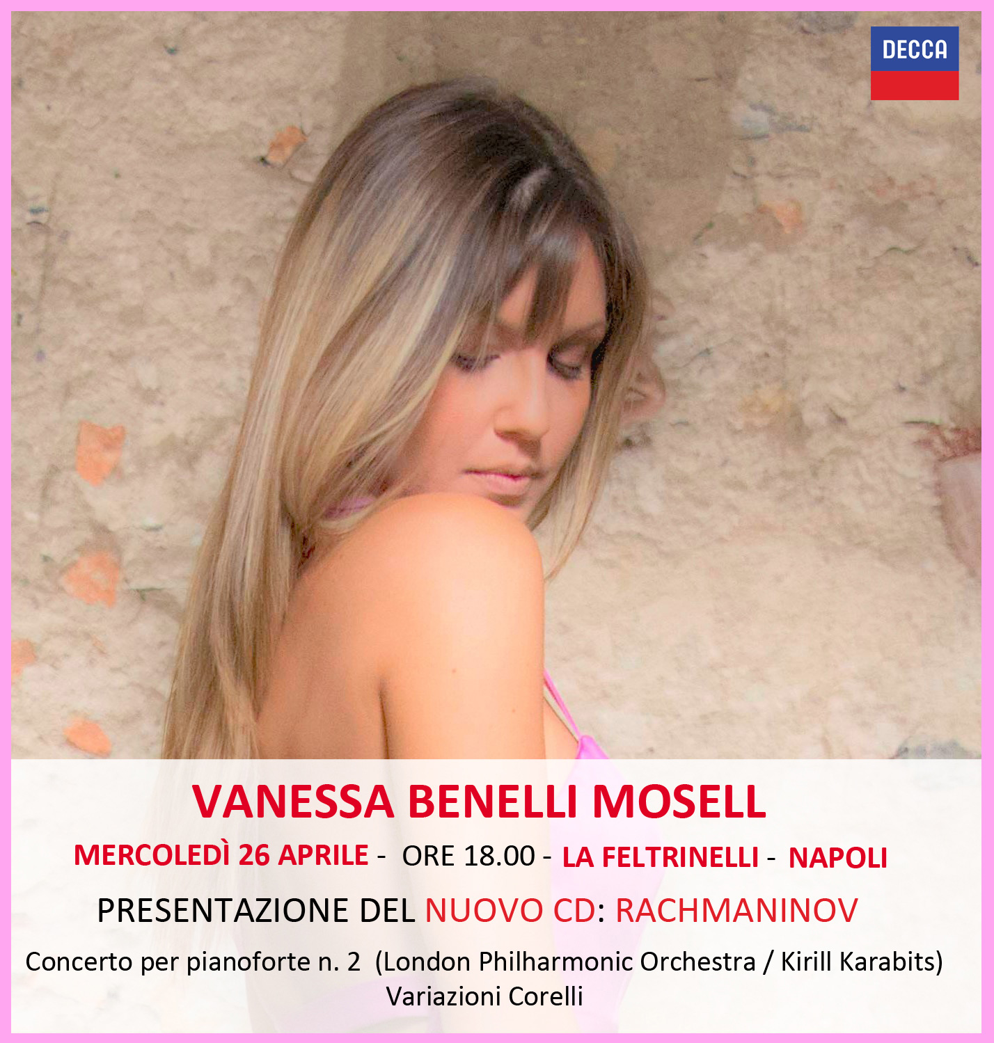 Vanessa Benelli Mosell mercoledì 26 aprile a Napoli