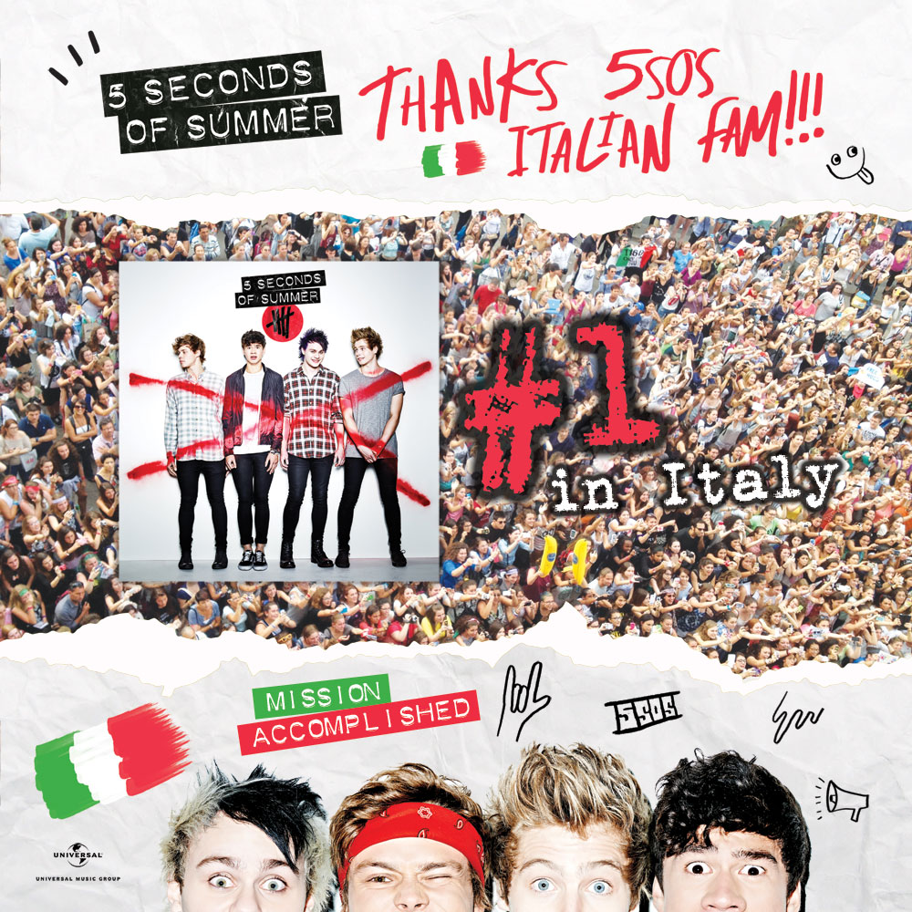 5 Seconds of Summer per la seconda settimana consecutiva al #1 in Italia! "Don't Stop" tra i brani più suonati in radio