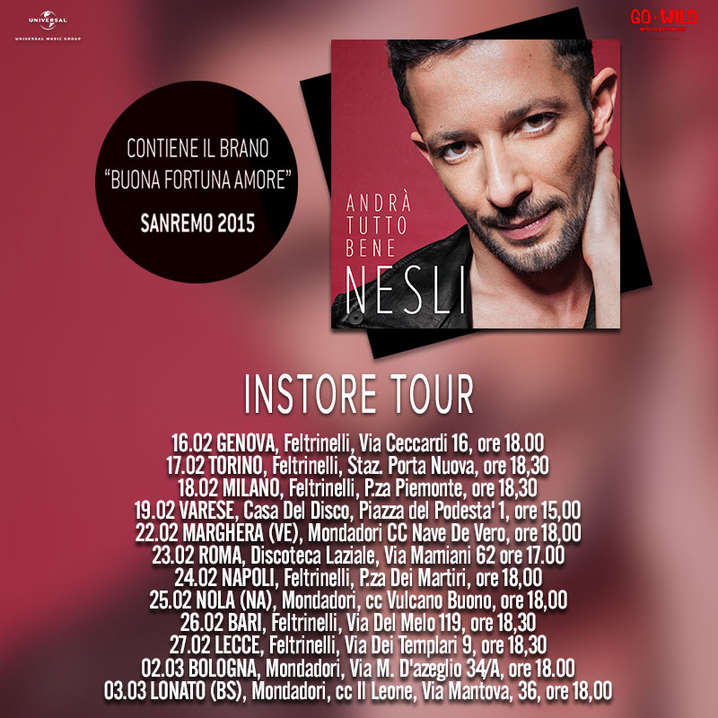 NESLI IN GARA AL 65° FESTIVAL DI SANREMO CON IL BRANO  "BUONA FORTUNA AMORE"/ DAL 16 FEBBRAIO PRESENTERA' L'ALBUM CON UN INSTORE TOUR