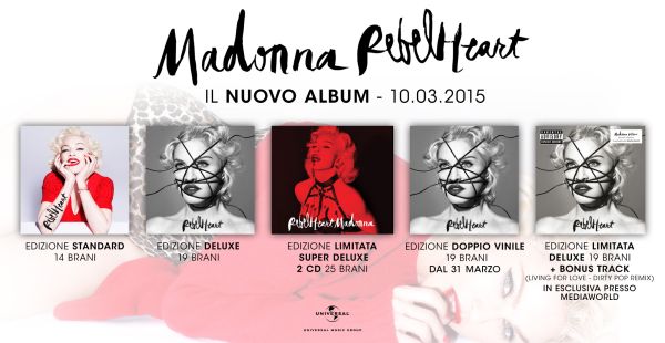 MADONNA  Da oggi il nuovo album REBEL HEART in digitale e su cd  in 5 diversi formati!