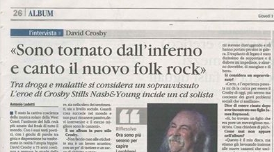 Intervista a David Crosby su Il Giornale