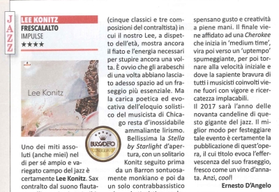 "Frescalalto", il nuovo album (inciso per IMPULSE) del grande maestro Lee Konitz, ottiene il massimo dei voti su Buscadero!