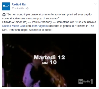 Paul McCartney: oggi alle 10 su Radio1 Rai all’interno di Music Club lo speciale su "Flowers in the Dirt".