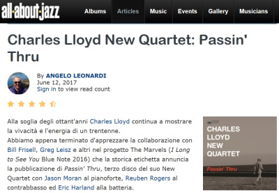 Recensione di 'Passin' Thru', il nuovo album di Charles Lloyd per Blue Note su All About Jazz