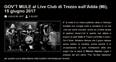 Recensione (sul portale Il Blues Magazine) del concerto dei Gov't Mule al Live club di Trezzo d'Adda