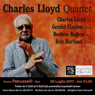 Questa sera Charles Lloyd Quartet al Teatro Petruzzelli di Bari