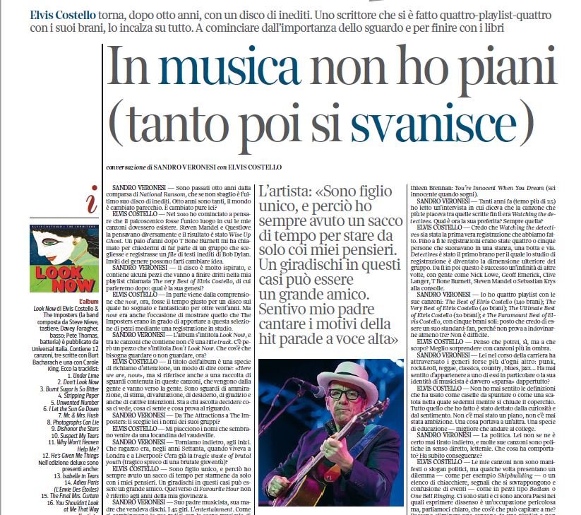 "In musica non ho piani (tanto poi si svanisce)": Elvis Costello si confida con Sandro Veronesi sulle pagine de 'La Lettura'