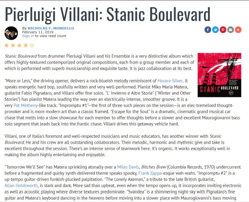 'ALL ABOUT JAZZ' premia con quattro stelle "Stanic Boulevard"