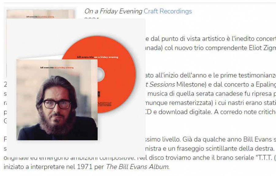 "'On a Friday Evening' è uno dei migliori dischi live di Evans in trio..."