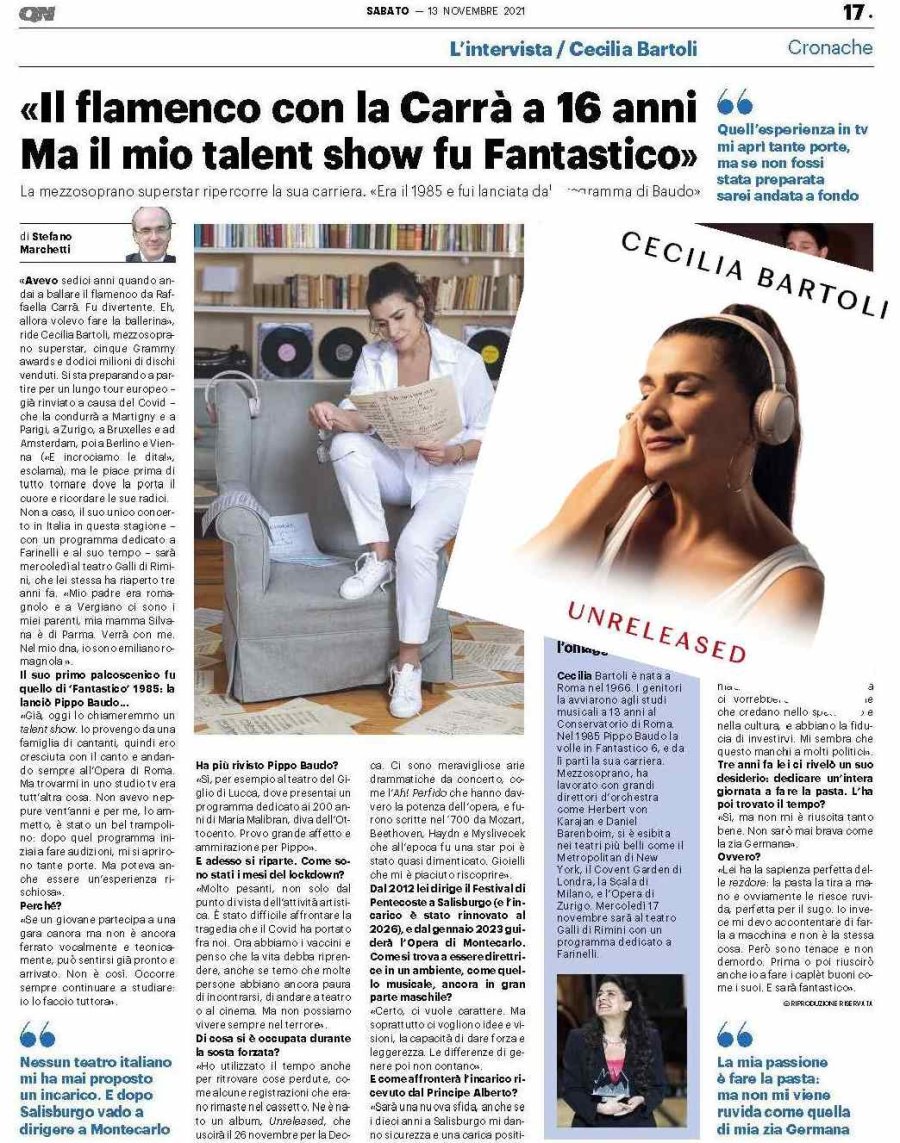 Cecilia Bartoli si racconta a QN: carriera, nuovo album e concerto a Rimini.