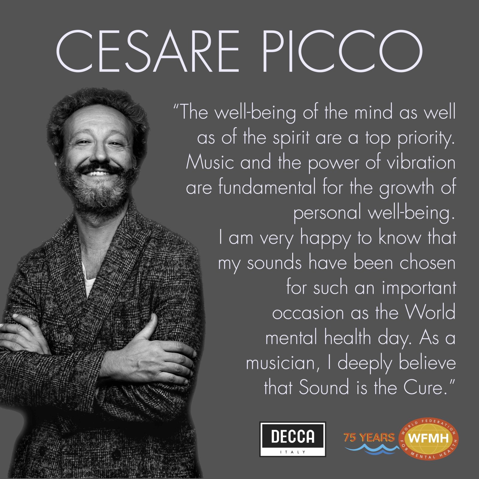 CESARE PICCO TESTIMONIAL ITALIANO PER IL WORLD MENTAL HEALTH DAY, 10 OTTOBRE 2023