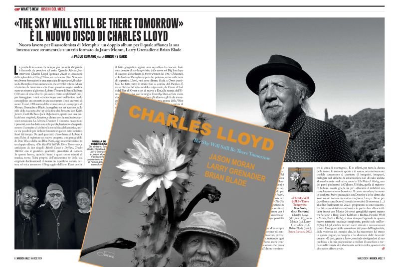 Esce “The Sky Will Still Be There Tomorrow” di Charles Lloyd, ed è già Disco del mese per lo storico mensile Musica Jazz