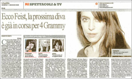 4 NOMINATIONS AI PROSSIMI GRAMMY AWARDS PER FEIST