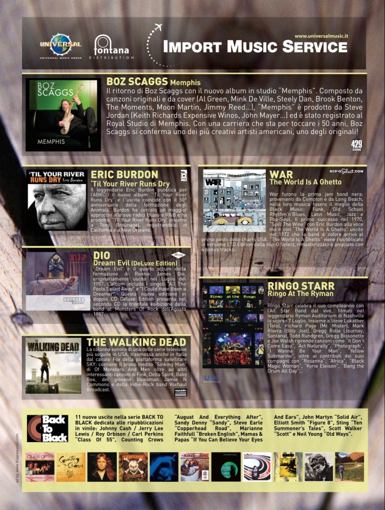 Tutte le novità Universal Import Music Service in uscita a Marzo: Boz Scaggs, Eric Burdon, War, Dio...