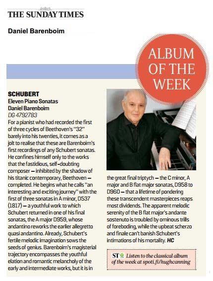 Le Sonate di Schubert di Barenboim sul Sunday Times