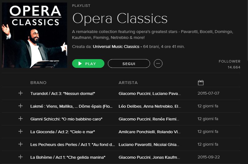 SEGUI 'OPERA CLASSICS' su SPOTIFY