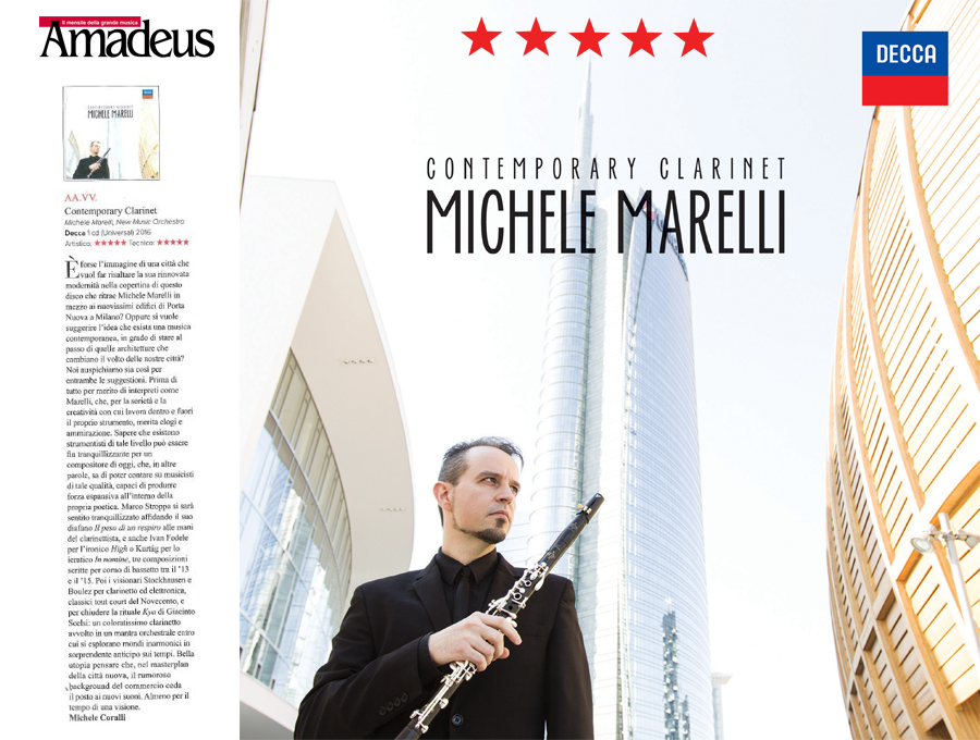 Michele Marelli: 5 stelle di Amadeus per 'Contemporary Clarinet'